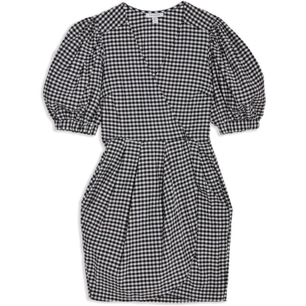 Topshop 9–9 Gingham Tulip Puffy Sleeves Dress Size 2 - Picture 2 of 4